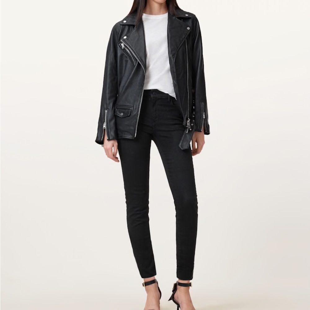 SOLD Allsaints Miller Size Me Stretch Mid-Rise Skinny Denim Black Jeans - Picture 1 of 13